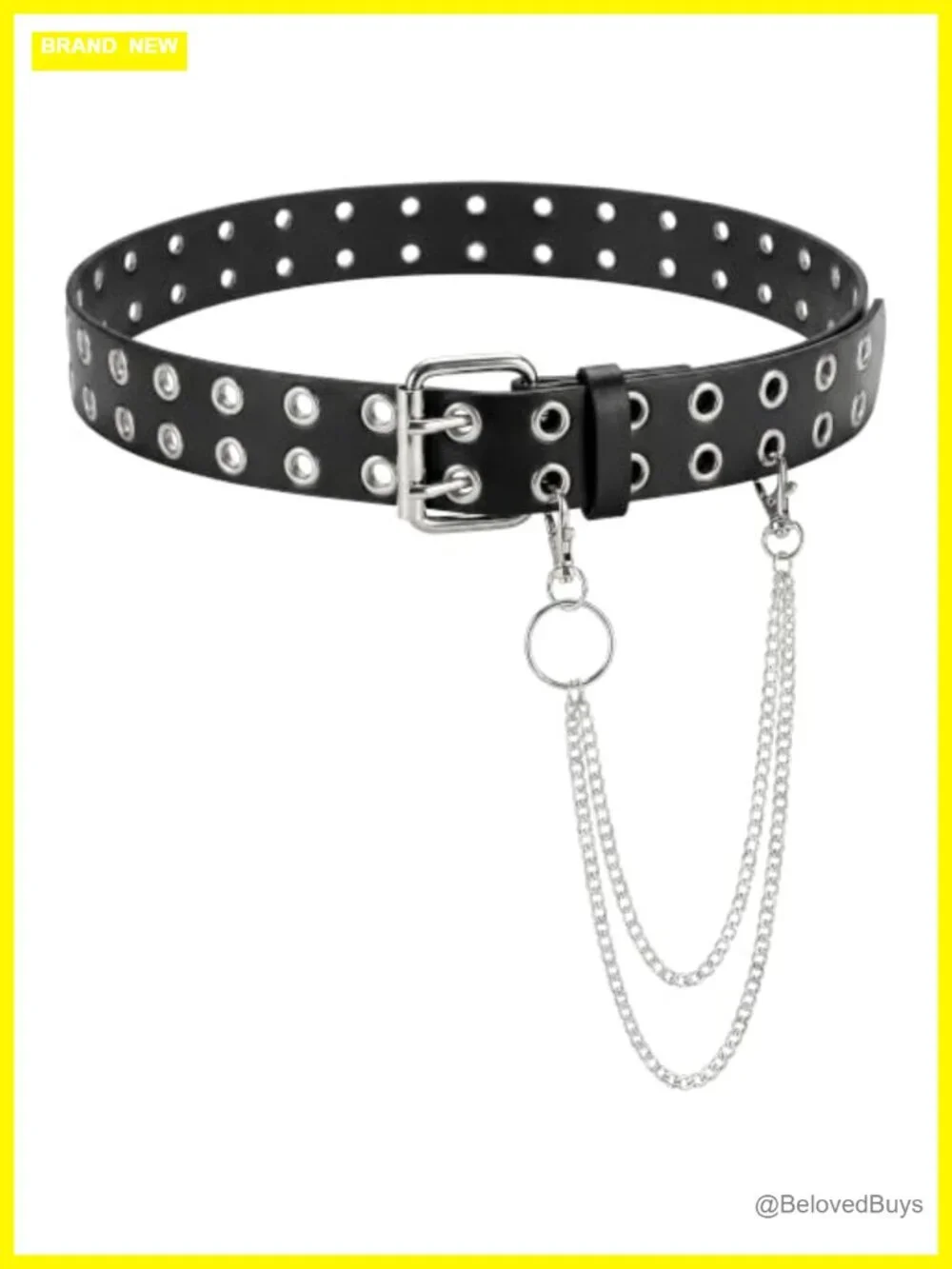 Faux Leather Studded Grommet Belt with Chains for Women Men Teens